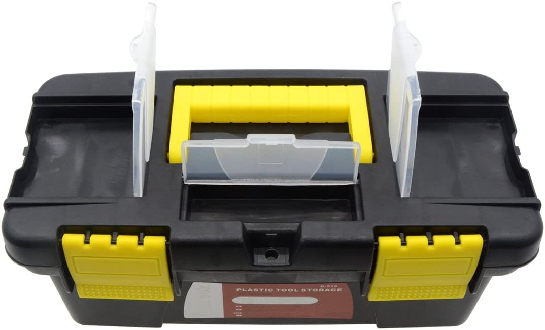 ANMOO Small Tool Box, 10 Inch Plastic Mini Tool Box Organizer with Removable Tray, Lockable Multi-Compartment Portable Tool Box for Tools Organization