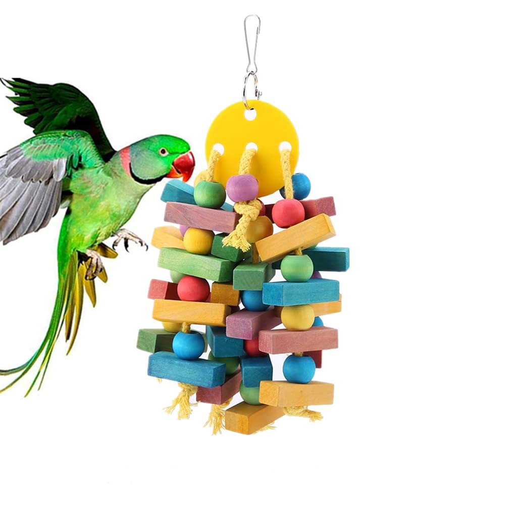 Oumefar Hanging Parrot Bird Toys Swing Wooden Blocks Multi-Coloured Tear Toys Bird Cage Nest Bite Toys for Birds Parrots