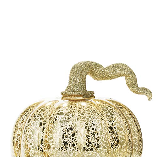 LampLust Gold Pumpkin Centerpiece with LED Lights - Set of 3, Mercury Glass Style, Fall, Autumn, Halloween & Thanksgiving Decorations, Batteries and Timer Included - Thumbnail 2