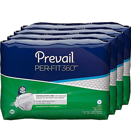 Prevail Per-Fit 360 Degree Maximum Plus Absorbency Incontinence Briefs, Size 2, 72-Count