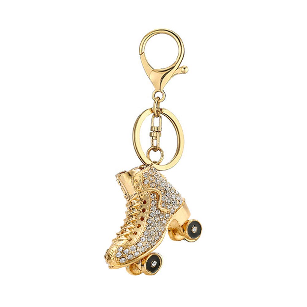 Skates Rhinestone Keychain,Shoe Gold Sparkling Charm Keychain Pendant (Gold)