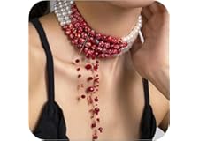 DAYANEY Blood Pearl Necklace, Halloween Vampire Gothic Necklace, Pearl Choker Necklace for Women, Dripping Bloody Pearl Neckl