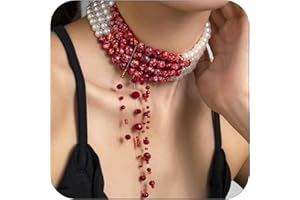 DAYANEY Halloween Pearl Choker Necklace, Gothic Blood Pearl Necklace Vampire Choker as Halloween Costume Gift, Faux Chokers White Necklaces Fake Vintage Jewelry as Goth Party Accessories