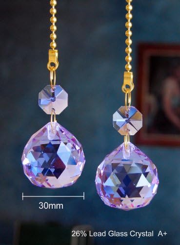 2 of Purple Dazzling 26% Lead Crystal Ceiling FAN Pull Chains 30mm