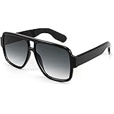 Karsaer Retro 70s Inspired Aviator Eyewear for Men and Women, Double Bridge Square Frame, Bold Pilot Design K7123