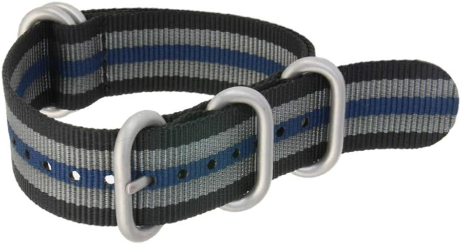 NATO Watch Strap Ballistic Nylon Zulu Style Band with Heavy Duty Brushed Buckle Stripes