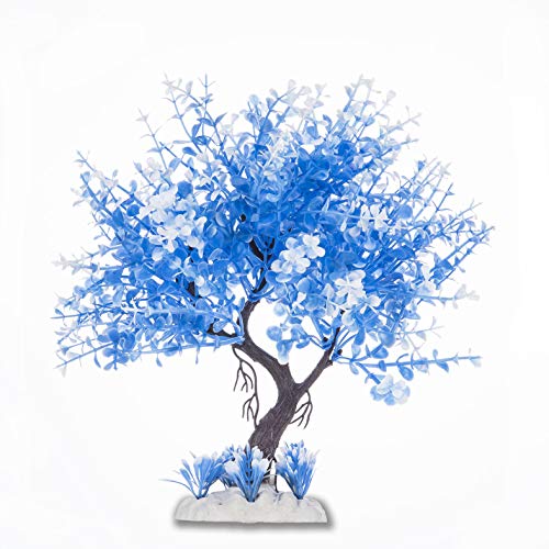 HITOP Aquarium Artificial Plastic Plant Decor, Pet Habitat Decor (Blue Tree)