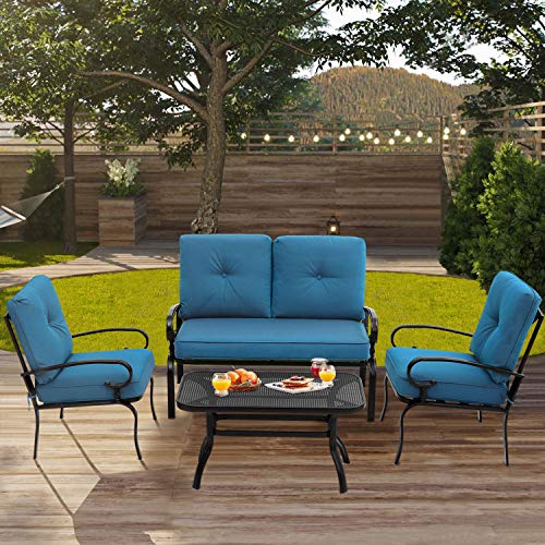 Oakmont Outdoor Furniture Patio Conversation Set Loveseat, 2 Chairs, Coffee Table with Cushion