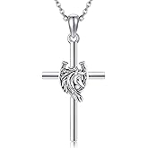 VONALA Horse Necklace Cross Necklace for Women 925 Sterling Silver Horseshoe Jewelry Cross Pendant
