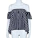 Lisingtool Women's Off Shoulder Stripe Casual Blouse Shirt Tops (XL, Blue)