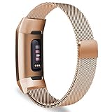Oitom Metal Bands Compatible Fitbit Charge 3 Band Women Men Small,Magnetic Stainless Steel Milanese Loop Replacement Band Wrist Straps Accessories(5.1