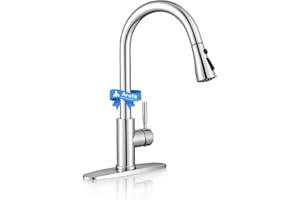 Chrome Kitchen Faucet, Arofa Pull Down 3 Hole Deck Mount Modern Chrome Kitchen Faucets for Sink Single Handle Single Hole Commercial Travel Trailer RV Kitchen Faucet with Pull Down Sprayer