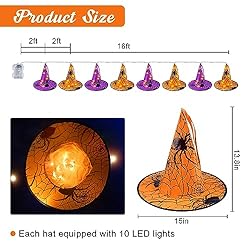 Korlon Tec Witch Hats Decorations, 80 LED Hanging