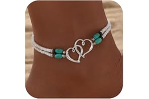 Qceasiy Shell Ankle Bracelet Set for Women, Gold Plated Boho Bead Adjustable Anklet, Hawaiian Beach Seashell Pearl Heart Starfish Conch Foot Jewelry Gifts