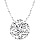 Clara Pucci 14K White Gold Plated Solitaire 18" Box-Chain Necklace - Sterling Silver 1.16ct Round Cut Moissanite Pendant