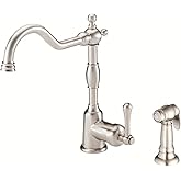 Gerber Opulence Kitchen Faucet with Side Spray - Farmhouse Style, Single Handle, Heavy-Duty Brass Construction, 2-Hole Installation in Stainless Steel, D401157SS