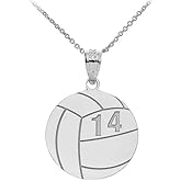 Sports Charm 925 Sterling Silver Customized Beach Volleyball Pendant Necklace with Your Name and Number - Choice of Pendant Only or Chain Length