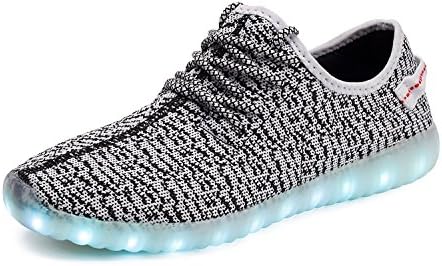 Unisex LED Luminous Knit Sneakers Fashion USB Charging Light Breathable Shoes (White 46)