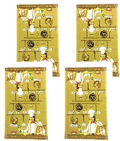 Kitchen Towel Set of 4 Chef cooking themed prints, Oversized 25" by 15" (Pack of 4, Gourmet Chef)