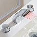 Senlesen Deck Mount Led Light Two Handles 3 Holes Widespread Bathroom Sink Faucet Chrome Finished