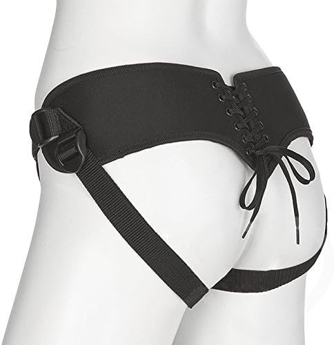 Adjustable Black Neoprene Lace Up Back Strap On Harness