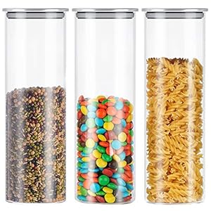 Glass-Jars-Embedo-Glass-Storage-Jars-1400-ml-Airtight-Food-Jars-Set-of-3-Food-Canisters-Kitchen-Canisters-for-Spaghetti-Flour-Coffee-Sugar-Pasta-Glass-Food-Storage-Containers-Set Glass Jars, Embedo Glass Storage Jars 1400 ml Airtight Food Jars Set of 3 Food Canisters Kitchen Canisters for Spaghetti, Flour, Coffee, Sugar, Pasta, Glass Food Storage Containers Set…