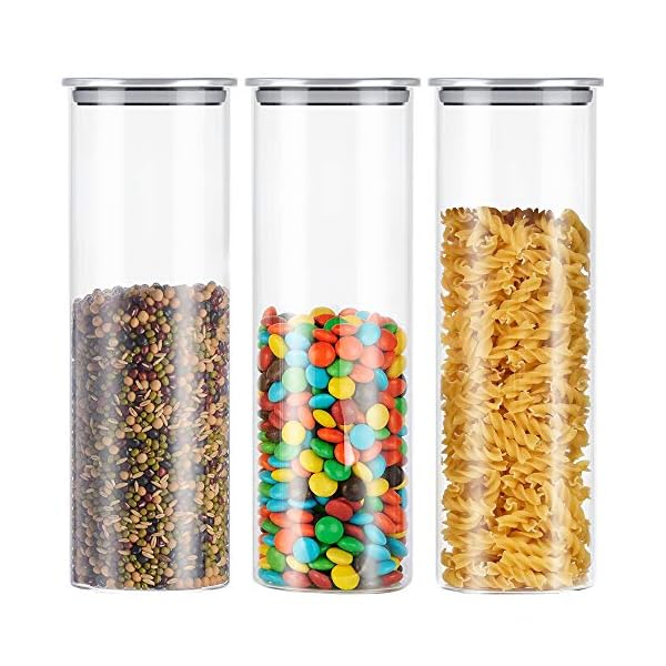 Glass-Jars-Embedo-Glass-Storage-Jars-1400-ml-Airtight-Food-Jars-Set-of-3-Food-Canisters-Kitchen-Canisters-for-Spaghetti-Flour-Coffee-Sugar-Pasta-Glass-Food-Storage-Containers-Set Glass Jars, Embedo Glass Storage Jars 1400 ml Airtight Food Jars Set of 3 Food Canisters Kitchen Canisters for Spaghetti, Flour, Coffee, Sugar, Pasta, Glass Food Storage Containers Set…