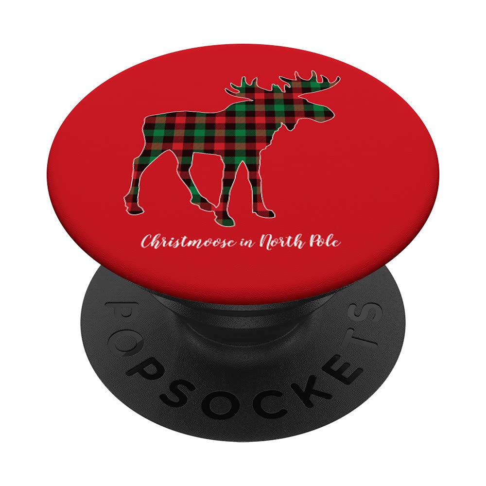 "Christmoose In North Pole" Moose Buffalo Red & Green Plaid PopSockets Swappable PopGrip
