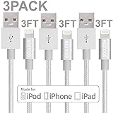 iPhone Charger, GOOLEEN 3pack 3FT Nylon Braided 8pin Lightning Cable Charging Cord USB Data Sync Cables for Phone SE/6s plus/6s/6 plus/6/5s/5c/5, iPad Pro/Air/mini, iPod nano/touch - Silver