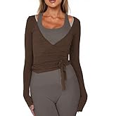 Women Wrap Tie Top Y2k Long SLeeve Ballet Workout Yoga Shirt Coquette Blouses