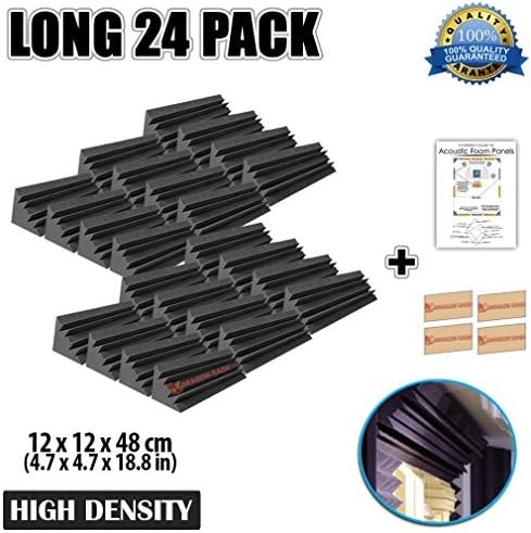 Dragon Dash (24 Pieces) of 4.7 x 4.7 x 18.8 Inches Black Acoustic Soundproofing Long Bass Trap Foam Studio Treatment Wall Panel Tiles DD1138