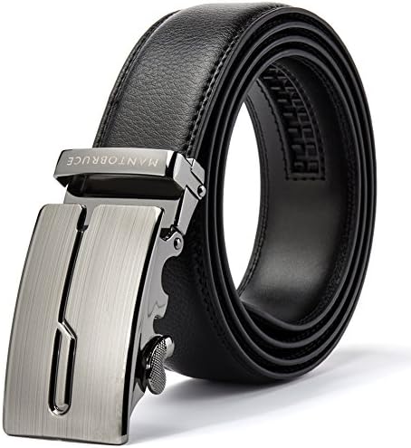 Belts for Men Leather with Automatic Ratchet Buckle Contactor Embossed Black Strap Width: 1.38" Length: 49.21"