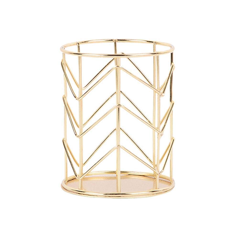 FABSELLER Hollow Out Pen Holder Iron Pencil Holder Pot Desk Stationery Storage Organizer Container for Home School Office Supplies, Gold