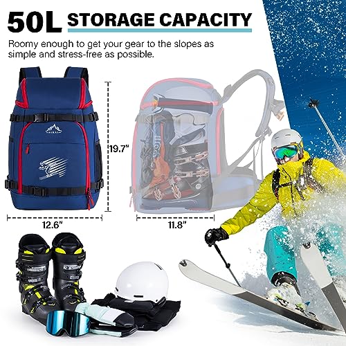 GOHIMAL SKI BOOT BAG, 50L SKI BOOT BACKPACK FOR SKI HELMET, GOGGLES, GLOVES, SKIS, SNOWBOARD & ACCESSORIES (BLUE)