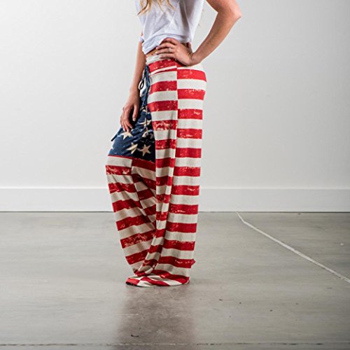 Women Pants Neartime Print Loose Casual Pants American Flag Drawstring Wide Leggings (XL, Multicolor) - Thumbnail 4