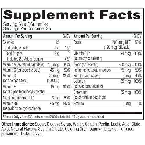 OLLY Teen Girl Multi Gummy, Healthy Skin and Immune Support, 15 Essential Vitamins, Biotin, Zinc, Calcium, Chewable Multivitamin, Berry Melon, 35 Day Supply - 70 Count