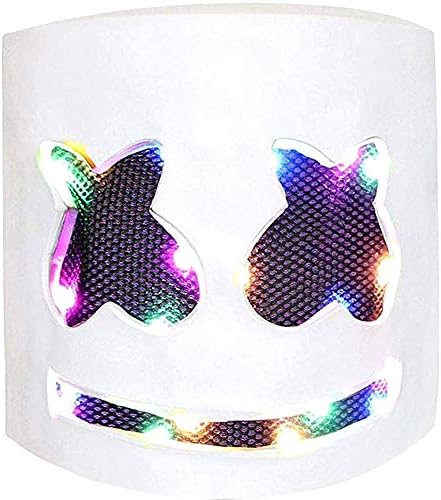 DJ Mask, Music Festival Helmets, Cosplay Costume Full Head Masks Halloween Party Props Costume Masks（LED Light Up） White