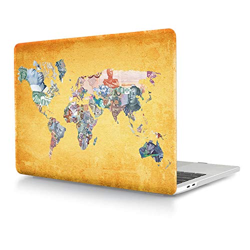 HRH World Banknotes Map Design Laptop Body Shell Protective Hard Case for MacBook New Pro 13 inch with Touch bar A1706 A1989/ Without Touch bar A1708 A1988(2018 2017 2016 Release)