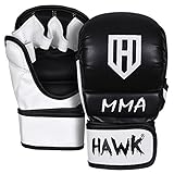 HAWK MMA Gloves Grappling Gloves Martial Arts Sparring Gloves Punching Bag Cage Fight Gloves Mitts UFC Combat Training Gloves ((7oz) Training/Sparring, L/XL)
