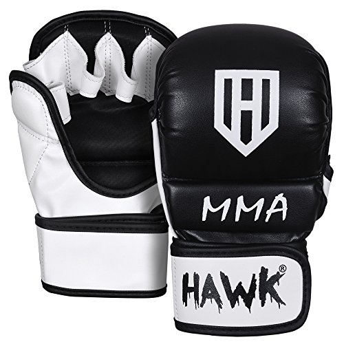 HAWK MMA Gloves Grappling Gloves Martial Arts Sparring Gloves Punching Bag Cage Fight Gloves Mitts UFC Combat Training Gloves ((7oz) Training/Sparring, L/XL)