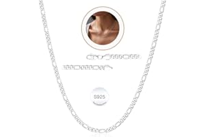 Weddinen S925 Sterling Silver Figaro Chain Necklace for Women Girls 3mm/5mm Thick Sturdy & Colourfast Women's Chain Necklaces
