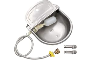 MACGOAL Stainless Steel Water Trough for Animals with Drain Plug, Connector, Braided Hose, Mounting Screws, Automatic Float Water Bowl