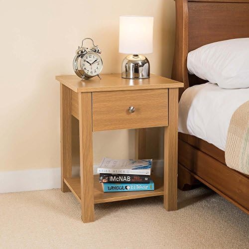 CHRISTOW Bedside Table Light Oak With Drawer & Shelf, Small