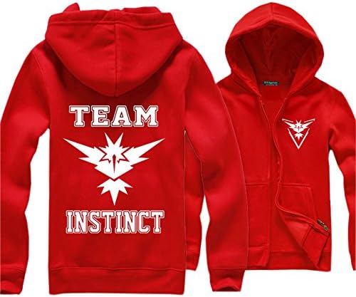 MasiMiele Pokemon Go Thick Fleece Hoodie Sweatshirt Jacket (XL, Red-White)