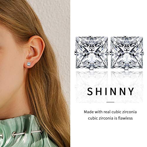 UHIBROS 6 Pairs Stud Earrings Set For Mens Womens Hypoallergenic Earrings Pack Cubic Zircon Earrings 18K White Gold Earrings