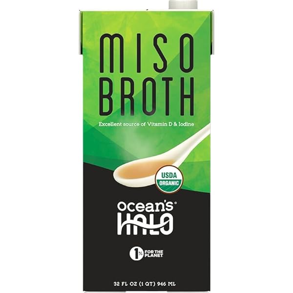 32 OZ ORGANIC MISO BROTH BY OCEAN’S HALO. THIS DELICIOUS KELP-BASED BROTH IS LOADED WITH AUTHENTIC FLAVORS WHILE DELIVERING VITAMINS, MINERALS AND PROTEIN! USDA ORGANIC, GF INGREDIENTS & VEGAN