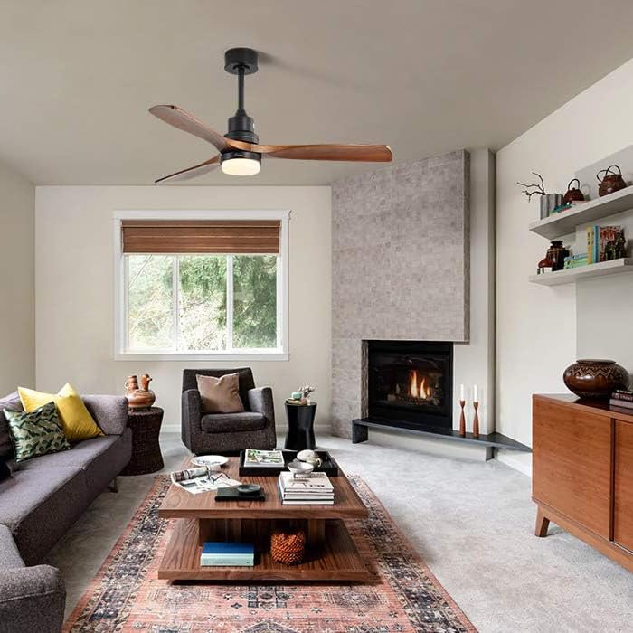 Sofucor 52 Inch Solid Wood Ceiling Fans With Lights, Low Profile Ceiling Fan with Light and Remote, 3 Downrod, Reversible DC Motor, Indoor/Outdoor 3 Blade Ceiling Fan Light for Bedroom Farmhouse Patio