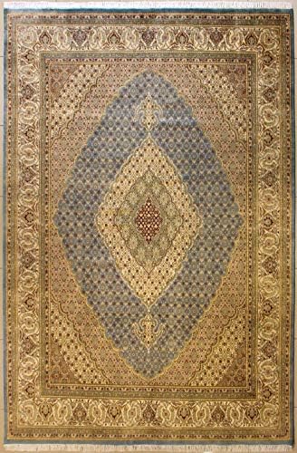 RugsTC 8'11 x 12'4 Pak Persian Area Rug with Silk & Wool Pile - Floral Design | 100% Original Hand-Knotted in Greenish Blue,White,Beige colors | a 9x12 Rectangular Double Knot Rug