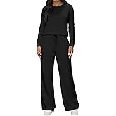 HBQ Women's 2 Piece Matching Sets Long Sleeve Top Wide Leg Pants Lounge Outfits Sweatsuits With Pockets