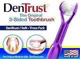 3 PACK :: DenTrust 3-Sided Toothbrush :: Soft :: Wrap-Around Design with Automatic 45 Degree Angle :: Made in USA